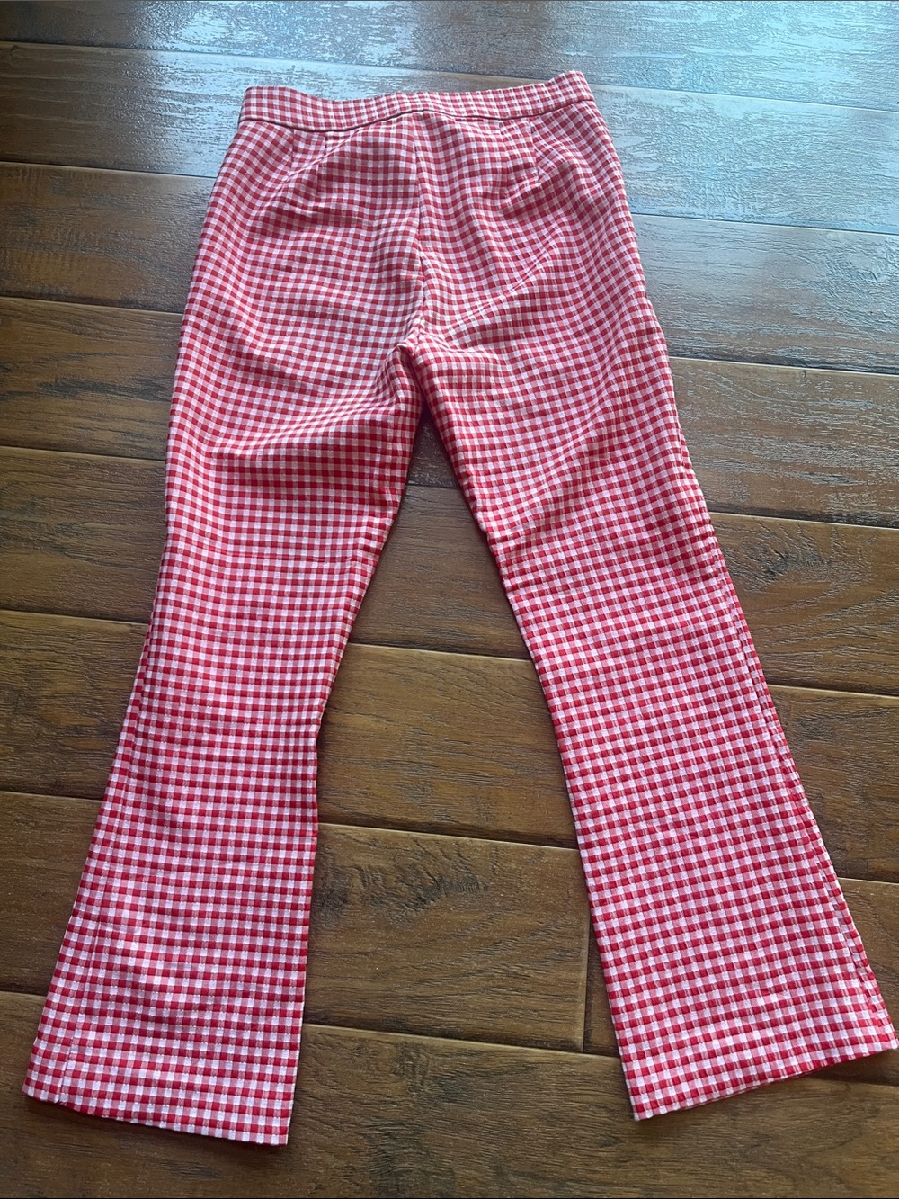 Zara Red and White Seersucker Gingham Flared Pants - Size Small - Picture 5 of 6